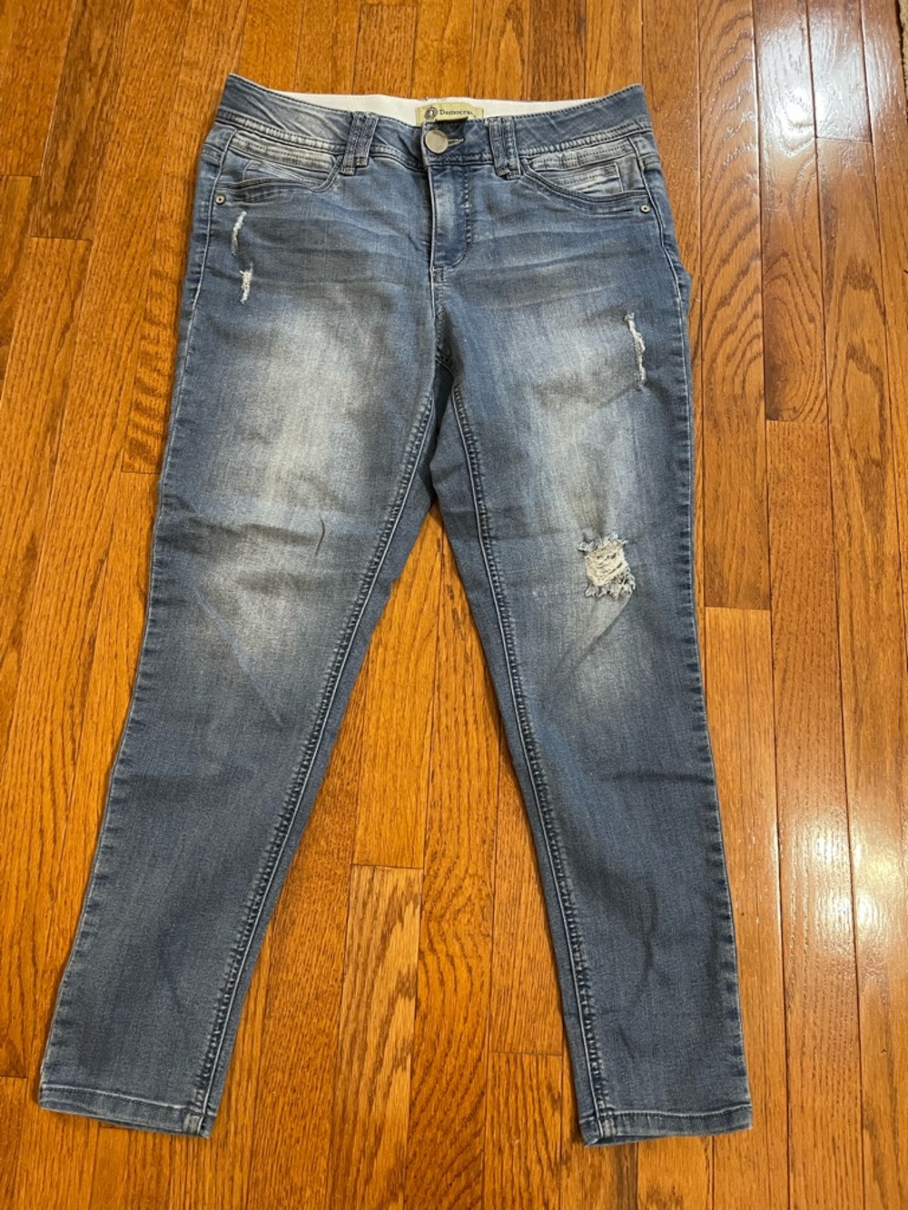 Democracy Women's Faded Blue Skinny Jeans with Distressed Accents